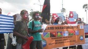 Mahasiswa Papua di Yogyakarta saat menggelar aksi mendukung Papua Barat Masuk MSG (Doc:AMP)