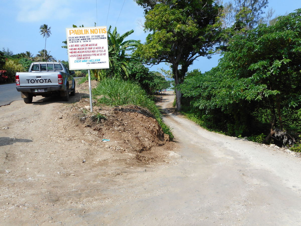 A Notice by Luganville Municipal Council on the Property in Question to the site advising to the people that miracle water is for free