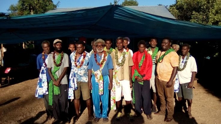 The Chiefs of Ohlen Matakeru with MP Kalo Seule (2nd from right front) at the Chiefs Day celebration. By Jonas Cullwick