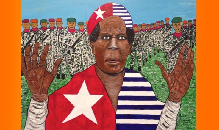 Lukisan karya Adele O’Conner berjudul Mama Yosepha versus the TNI - Katalog pameran